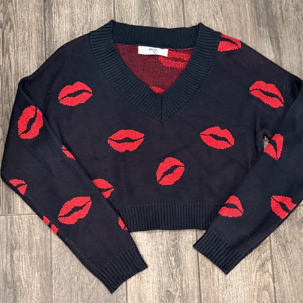 Madden NYC Hot Kisses V-Neck Sweater